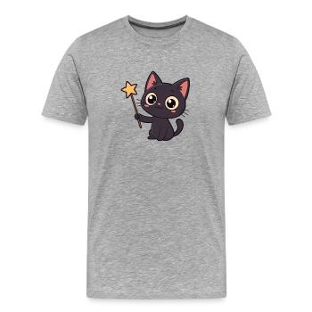Chat magique et baguette étoilée - T-shirt bio Premium Homme - gris chiné - Devant - Damien (186cm)
