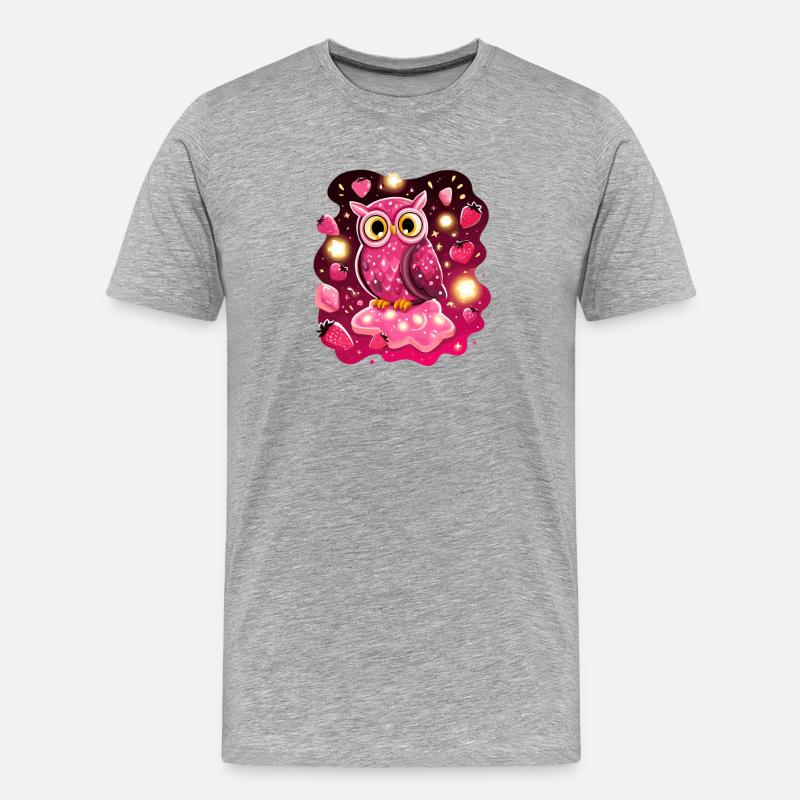 Pink Eule Erdbeerzauber - Männer Premium Bio T-Shirt - Grau meliert