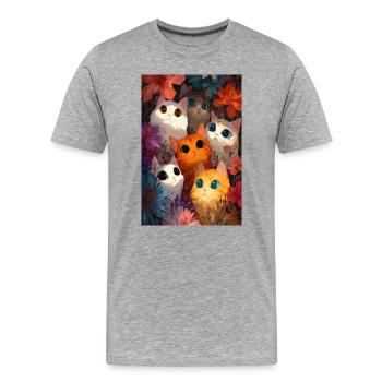 Jardin kaléidoscopique des chats - T-shirt bio Premium Homme - gris chiné - Devant - Damien (186cm)
