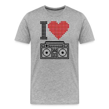 I Love Ghettoblaster – 80er Old School Musik - Männer Premium Bio T-Shirt - Grau meliert - Vorne - Damien (186cm)