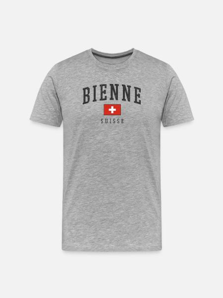 Bienne Suisse Design avec drapeau - T-shirt bio Premium Homme - gris chiné
