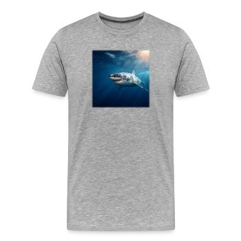 Weißer Hai im Sonnenlicht Ozean Design - Männer Premium Bio T-Shirt - Grau meliert - Vorne - Damien (186cm)