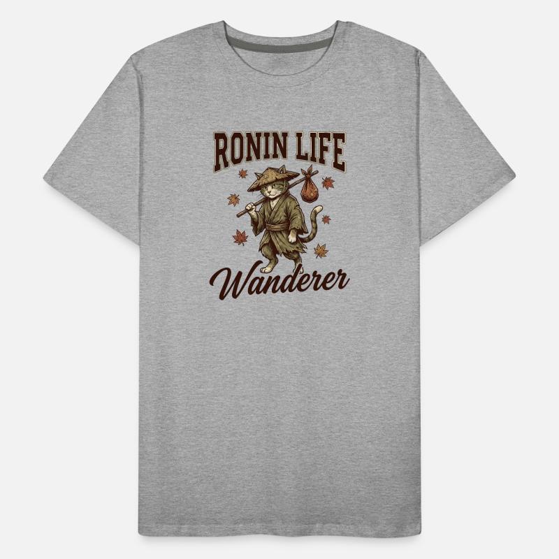  Ronin Life Wanderer Cat Samurai Japanese Ukiyo-e Männer Premium Bio T-Shirt