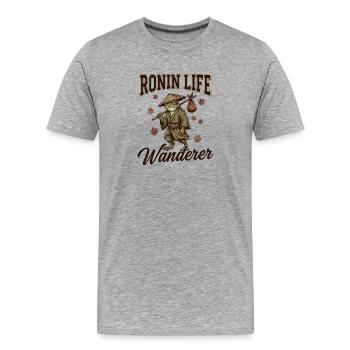 Ronin Vie Errante Grenouille Samouraï Ukiyo-e japonais - T-shirt bio Premium Homme - gris chiné - Devant - Damien (186cm)
