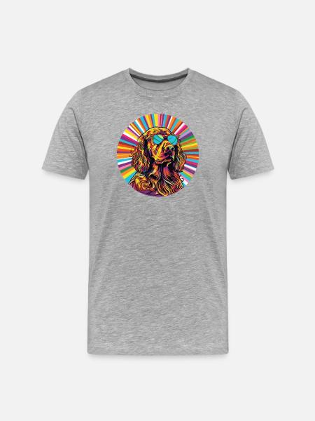 Sunglasses dog in rainbow style - Men's Premium Organic T-Shirt - heather grey