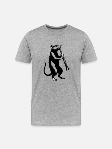 Musiker-Ratte mit Klarinette - Männer Premium Bio T-Shirt - Grau meliert