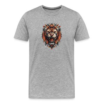 Lion Lion Head - T-shirt bio Premium Homme - gris chiné - Devant - Damien (186cm)