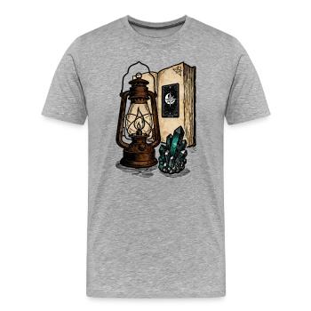 Lanterne, Livre et Cristaux - T-shirt bio Premium Homme - gris chiné - Devant - Damien (186cm)