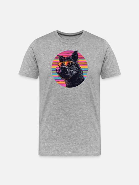 Wild boar sunglasses in neon stripe - Men's Premium Organic T-Shirt - heather grey