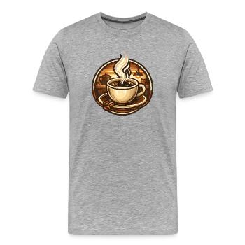 Tasse de café dans un café chaleureux - T-shirt bio Premium Homme - gris chiné - Devant - Damien (186cm)