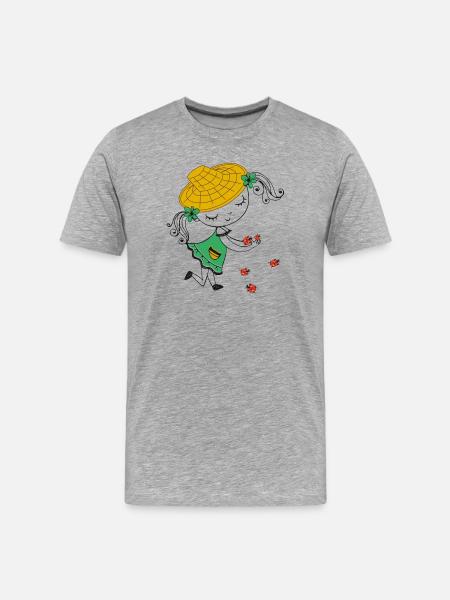 Girl with straw hat and ladybug - Men's Premium Organic T-Shirt - heather grey