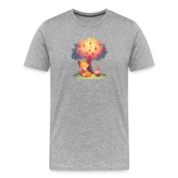 Renard sur le pommier avec cupcake - T-shirt bio Premium Homme - gris chiné - Devant - Damien (186cm)