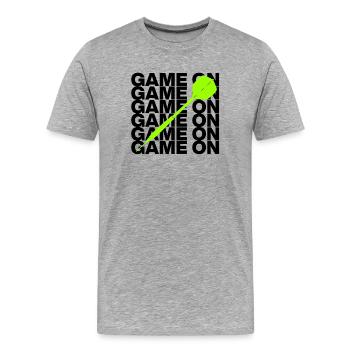 On y va : Attaque à la fléchette ! CENT quatrevingt, flèche verte - T-shirt bio Premium Homme - gris chiné - Devant - Damien (186cm)