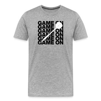 On y va : Attaque à la fléchette ! CENT QUATREVINGT, flèche blanche - T-shirt bio Premium Homme - gris chiné - Devant - Damien (186cm)