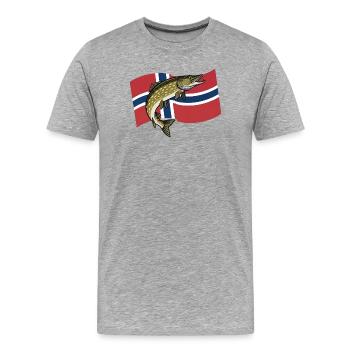 Pêche au brochet en Norvège - T-shirt bio Premium Homme - gris chiné - Devant - Damien (186cm)