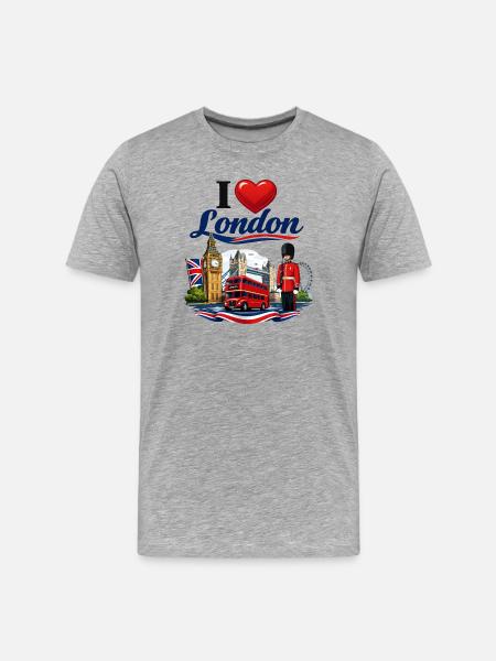 I Love London – Iconic British Icons - Men's Premium Organic T-Shirt - heather grey