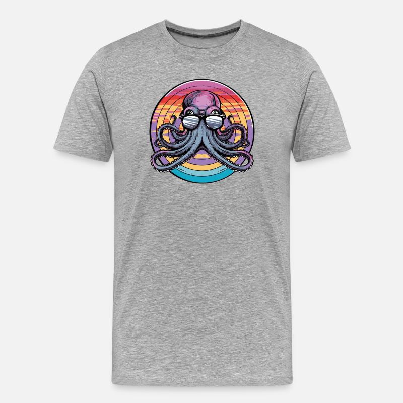 Octopus Retro Surf - Männer Premium Bio T-Shirt - Grau meliert