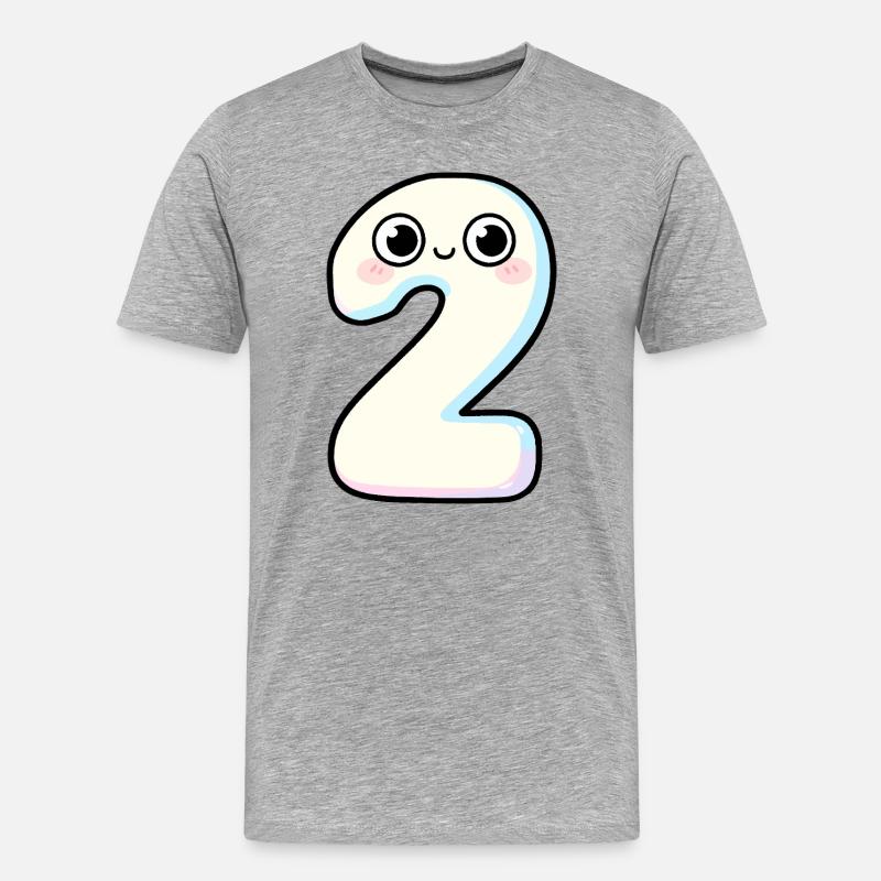 Nummer 2 Kawaii Pastel lächelt - Männer Premium Bio T-Shirt - Grau meliert