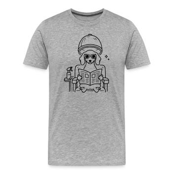 Hund Dackel beim Frisör Minimalistisch Line Art - Männer Premium Bio T-Shirt - Grau meliert - Vorne - Damien (186cm)