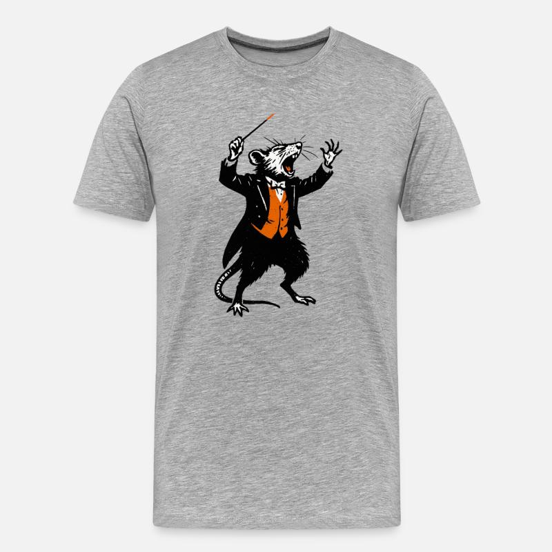 Ratte als Dirigent im Smoking - Männer Premium Bio T-Shirt - Grau meliert