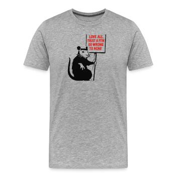 Rat avec pancarte de protestation - T-shirt bio Premium Homme - gris chiné - Devant - Damien (186cm)