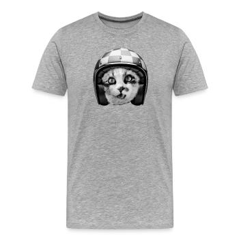 Biker Cat Racing Helmet - Funny Pet Humor - Men's Premium Organic T-Shirt - heather grey - Front - Damien (186cm)