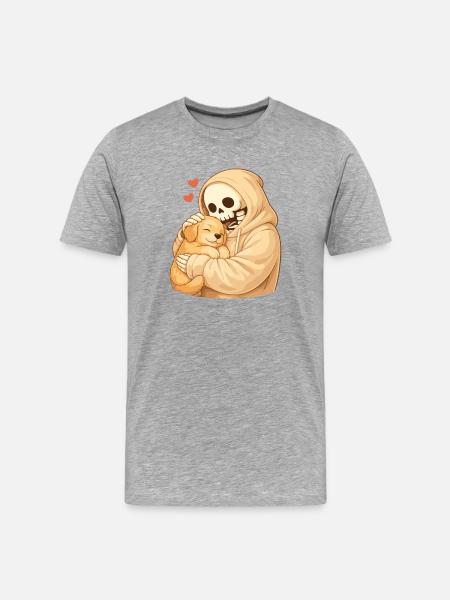 Cozy skeleton with puppy – security - Men's Premium Organic T-Shirt - heather grey