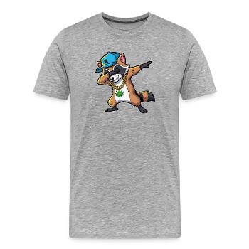 Dabbing Waschbär mit Hanfblatt - Männer Premium Bio T-Shirt - Grau meliert - Vorne - Damien (186cm)