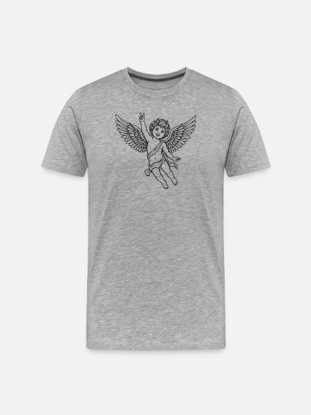 Fröhlicher Friedens-Engel mit Peace-Zeichen - Männer Premium Bio T-Shirt - Grau meliert