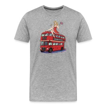 Pin-up im Roten Londoner Bus - Männer Premium Bio T-Shirt - Grau meliert - Vorne - Damien (186cm)
