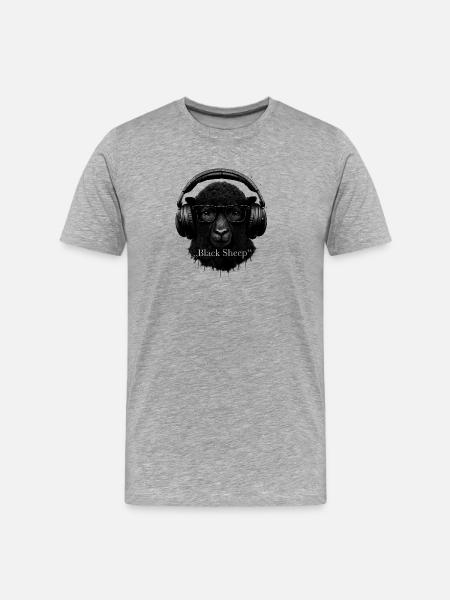 Black Sheep mit Kopfhörern - Männer Premium Bio T-Shirt - Grau meliert
