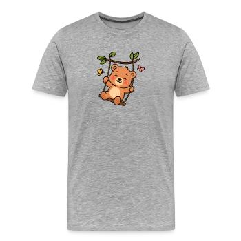 Kleiner Bär auf Schaukel - Männer Premium Bio T-Shirt - Grau meliert - Vorne - Damien (186cm)