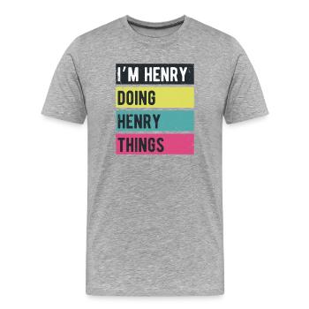 Ich bin Henry Macht Henry Dinge Retro Farben - Männer Premium Bio T-Shirt - Grau meliert - Vorne - Damien (186cm)