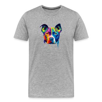 Colorful Pitbull Dog Face Paint Splatter Art - Men's Premium Organic T-Shirt - heather grey - Front - Damien (186cm)