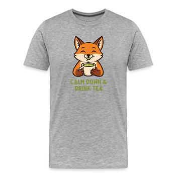 Renard se relaxe en buvant du thé - T-shirt bio Premium Homme - gris chiné - Devant - Damien (186cm)