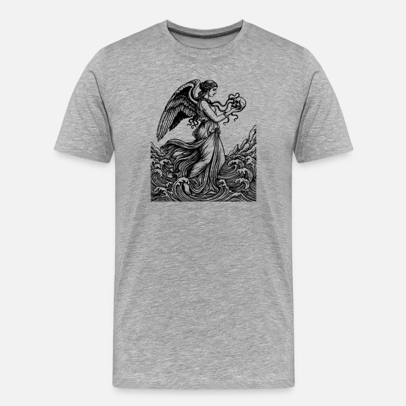 Griechische Goodess mit Totenschädel - Männer Premium Bio T-Shirt - Grau meliert