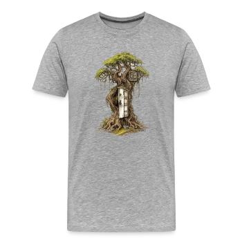 Cabane dans l’arbre dans la forêt – rêve imaginaire - T-shirt bio Premium Homme - gris chiné - Devant - Damien (186cm)
