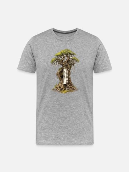 Baumhaus im Wald – Fantasie-Traum - Männer Premium Bio T-Shirt - Grau meliert