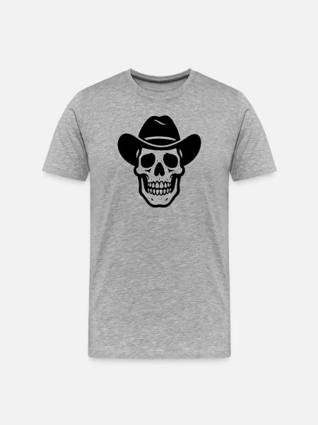 Cowboy Totenkopf - Männer Premium Bio T-Shirt - Grau meliert