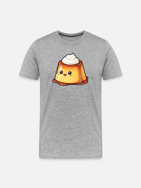 Pudding au caramel kawaï - T-shirt bio Premium Homme - gris chiné