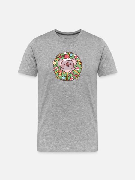 Süßer Koalabär im Weihnachtskranz - Männer Premium Bio T-Shirt - Grau meliert
