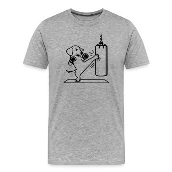 Kickboxing Boxing Dog Dachshund - Men's Premium Organic T-Shirt - heather grey - Front - Damien (186cm)