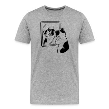 Katze Spiegel Selfie - Männer Premium Bio T-Shirt - Grau meliert - Vorne - Damien (186cm)