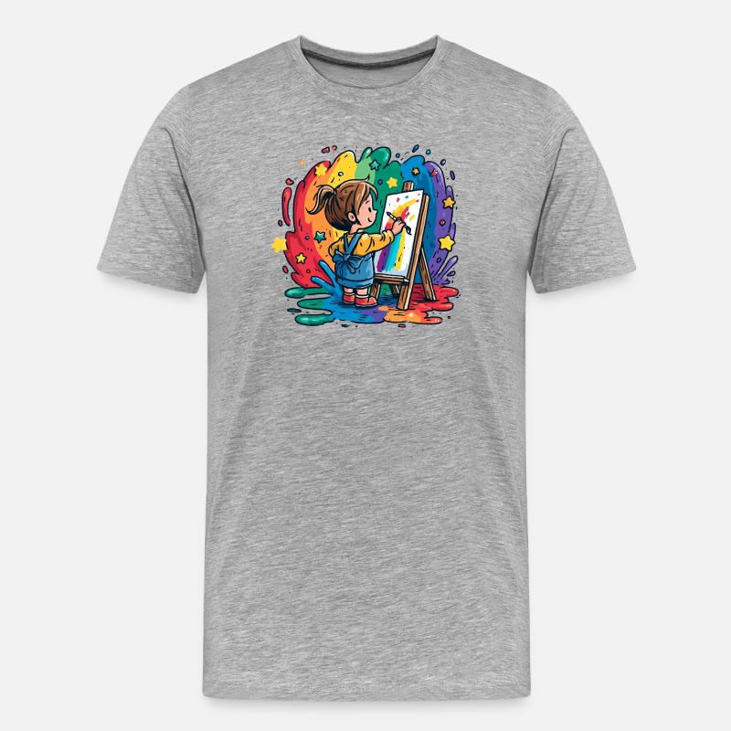 Kleines Kind malt im Farbregen - Männer Premium Bio T-Shirt - Grau meliert