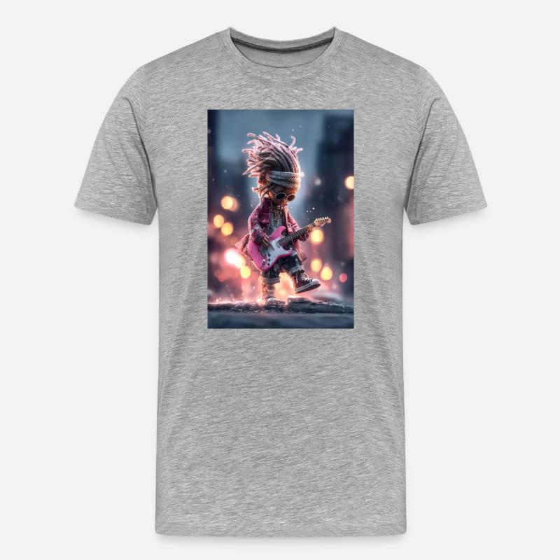 Neon Dread Gitarrist mit Pink Guitar - Männer Premium Bio T-Shirt - Grau meliert