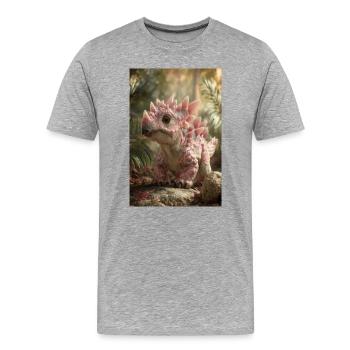 Stégosaure rose dans la Forêt des Braises - T-shirt bio Premium Homme - gris chiné - Devant - Damien (186cm)