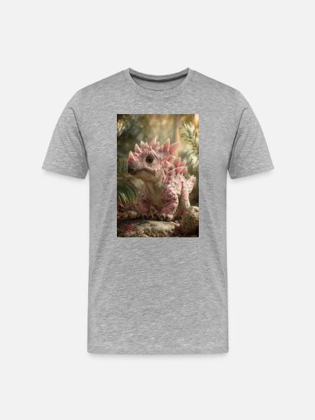 Pink Stegosaurus in Ember Forest - Men's Premium Organic T-Shirt - heather grey