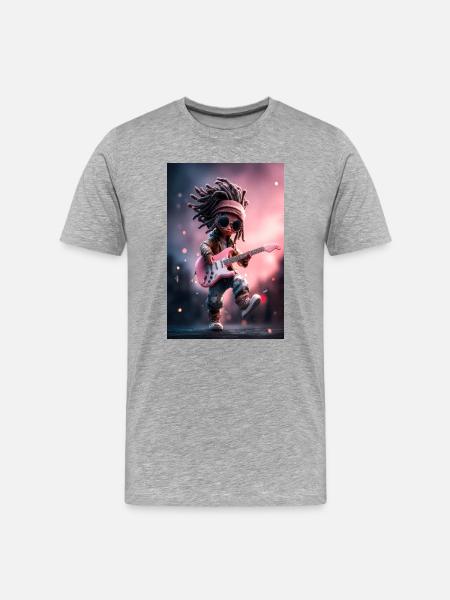 Dreadlock-Rock-Puppe mit rosa Gitarre - Männer Premium Bio T-Shirt - Grau meliert