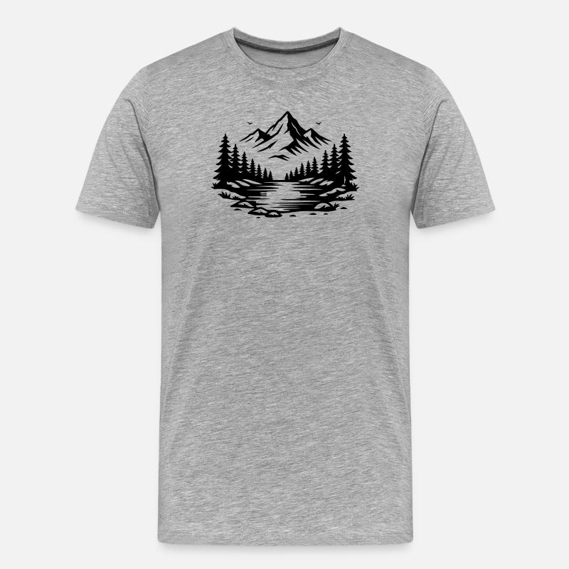 Berge Wald Outdoor Symbol - Männer Premium Bio T-Shirt - Grau meliert