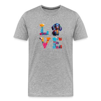 Farbenfroher Dackel Love Art Doxie Hund - Männer Premium Bio T-Shirt - Grau meliert - Vorne - Damien (186cm)